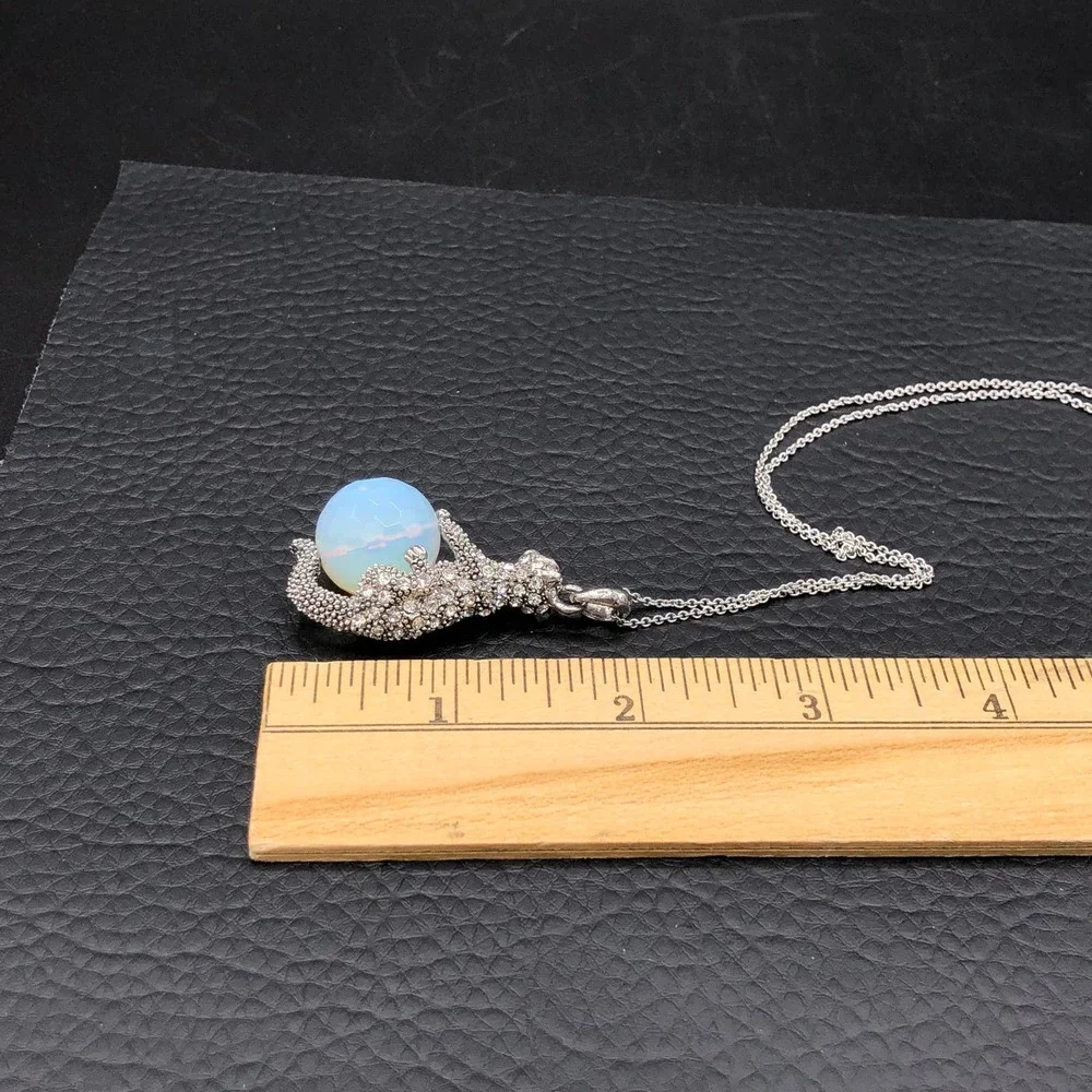 Crystal Cheetah Necklace and Pierced Earrings Set Jaguars Dancing on Glass Balls